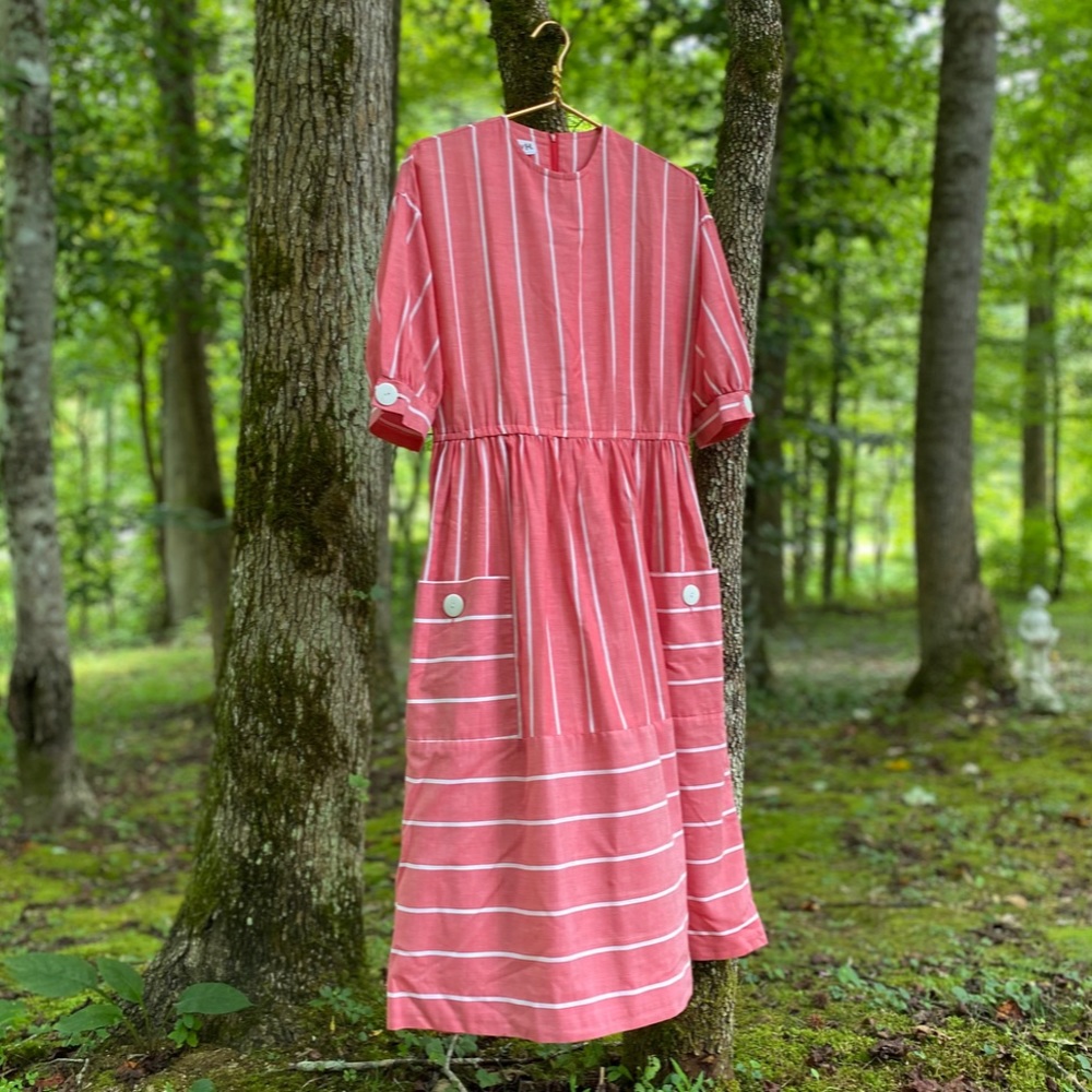 Vintage stripe-mix midi dress - Picture 1 of 8